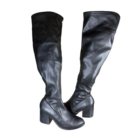 Steve Madden Black Faux Leather Over The Knee Stretch Sock Boots Size 10 - Picture 3 of 8